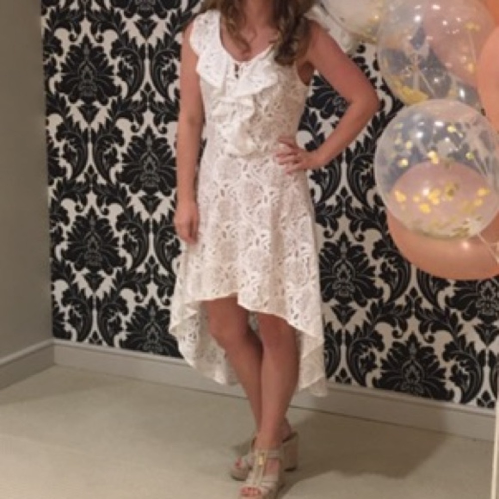Aqua White Lace High-Low Ruffle Dress - Picture 4 of 4